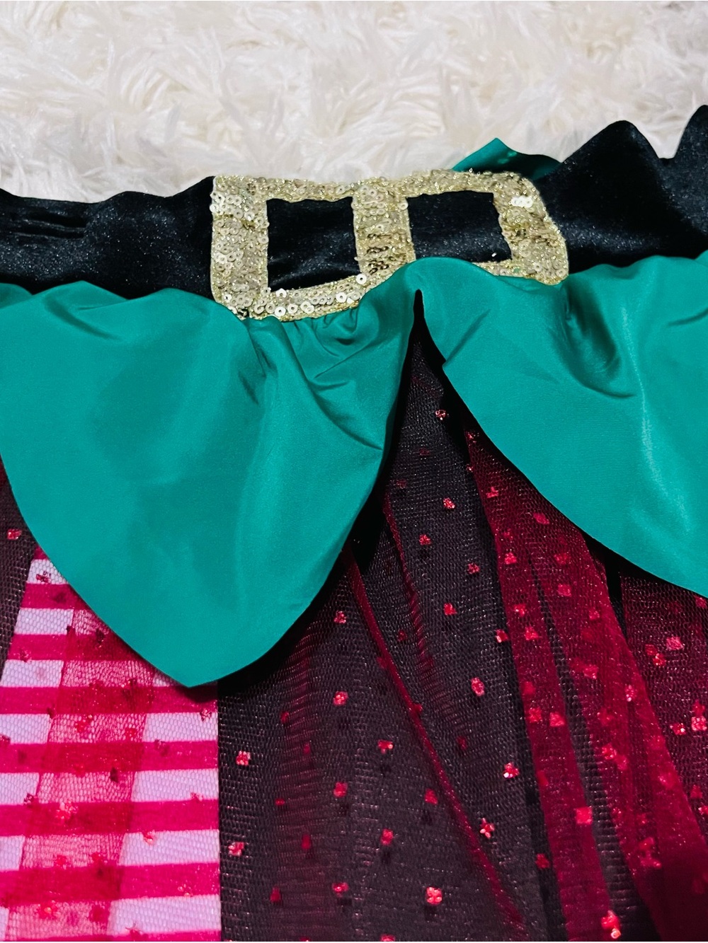 Kids Green and Black Holiday Costume Skirt with Gold Sequin Buckle